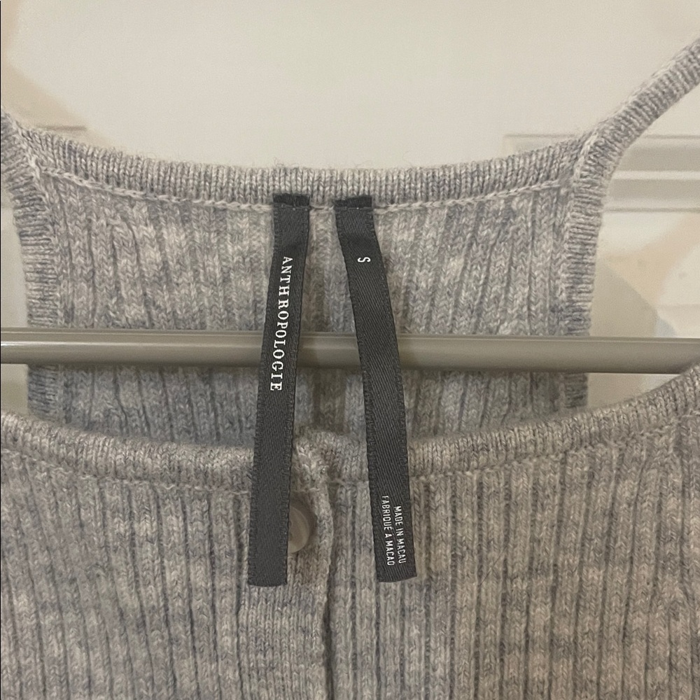 Wool Gray Ribbed Button-Down sweater Tank Top - Picture 2 of 4